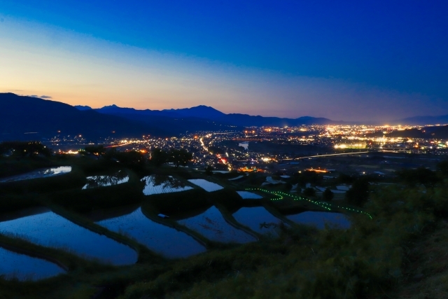 姨捨の棚田(千曲川展望公園)