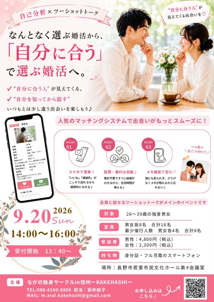 自己分析 × ツーショットトークイベント ーなんとなく選ぶ婚活から 「自分に合う」で選ぶ婚活へー