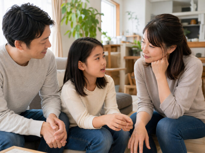 子どもの話を穏やかに聞く両親