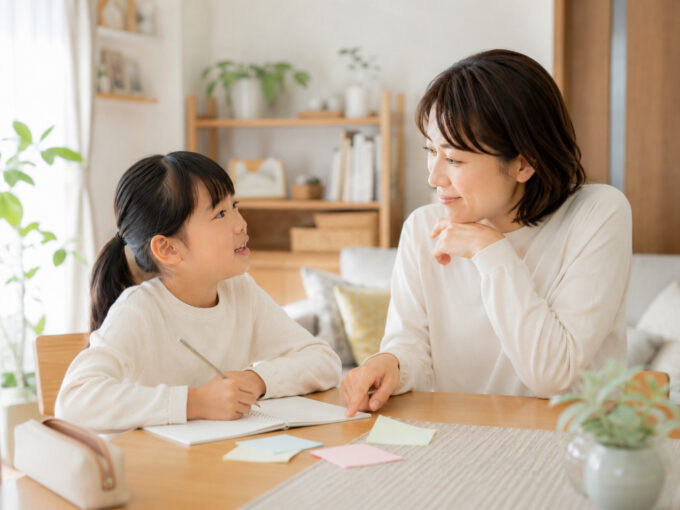 子どもと一緒に考える母親